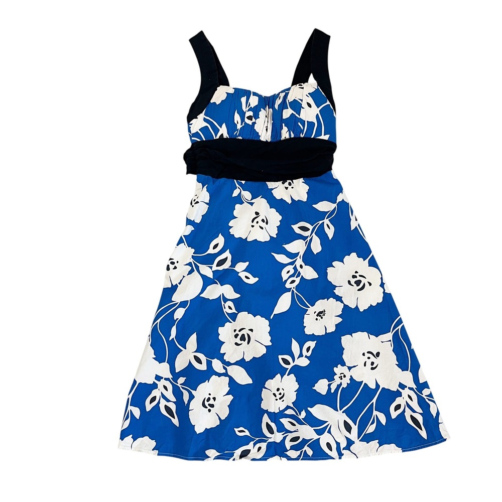 Vintage B Smart Y2K Blue White Floral Empire Waist Midi Dress - Size 6
